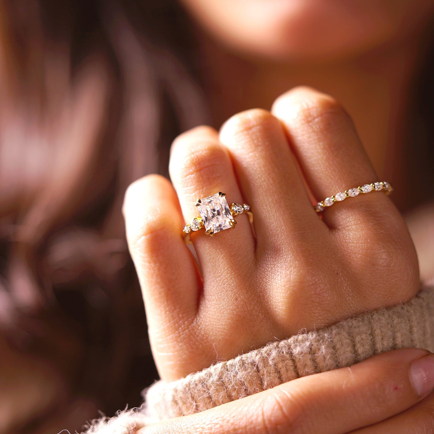 Radiant Cut Cluster Lab-Grown Diamond Engagement Ring
