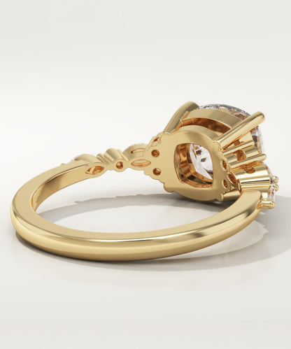 Cushion Cut Cluster Lab-Grown Diamond Engagement Ring