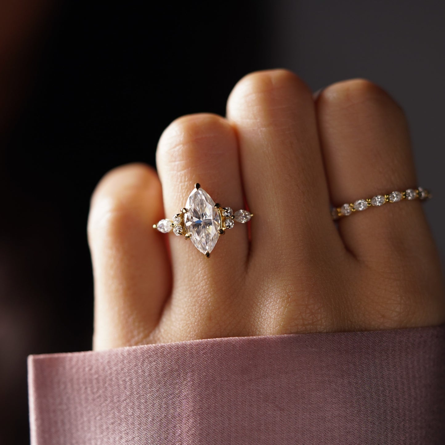 Marquise Cut Cluster Lab-Grown Diamond Engagement Ring