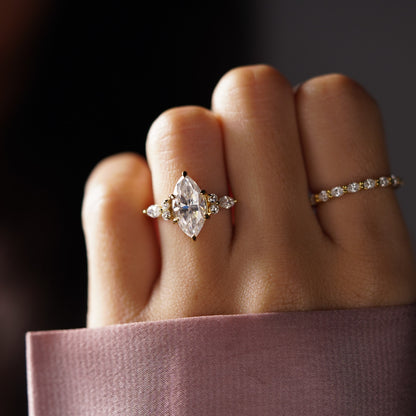 Marquise Cut Cluster Lab-Grown Diamond Engagement Ring