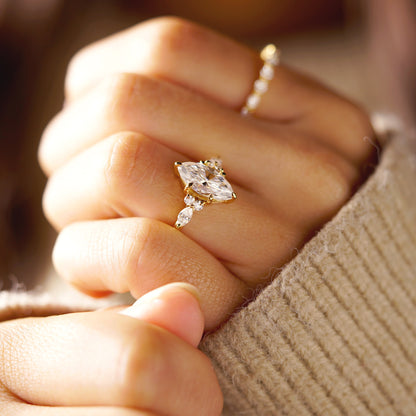 Marquise Cut Cluster Lab-Grown Diamond Engagement Ring