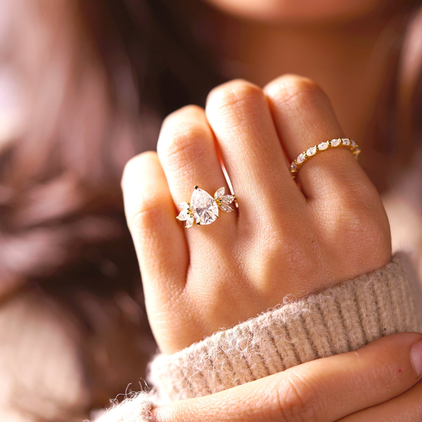 Pear Cut Cluster Lab-Grown Diamond Engagement Ring
