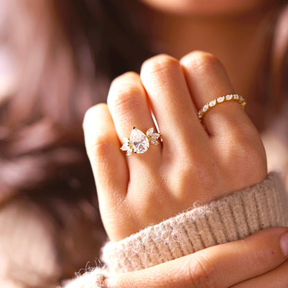 Pear Cut Cluster Lab-Grown Diamond Engagement Ring