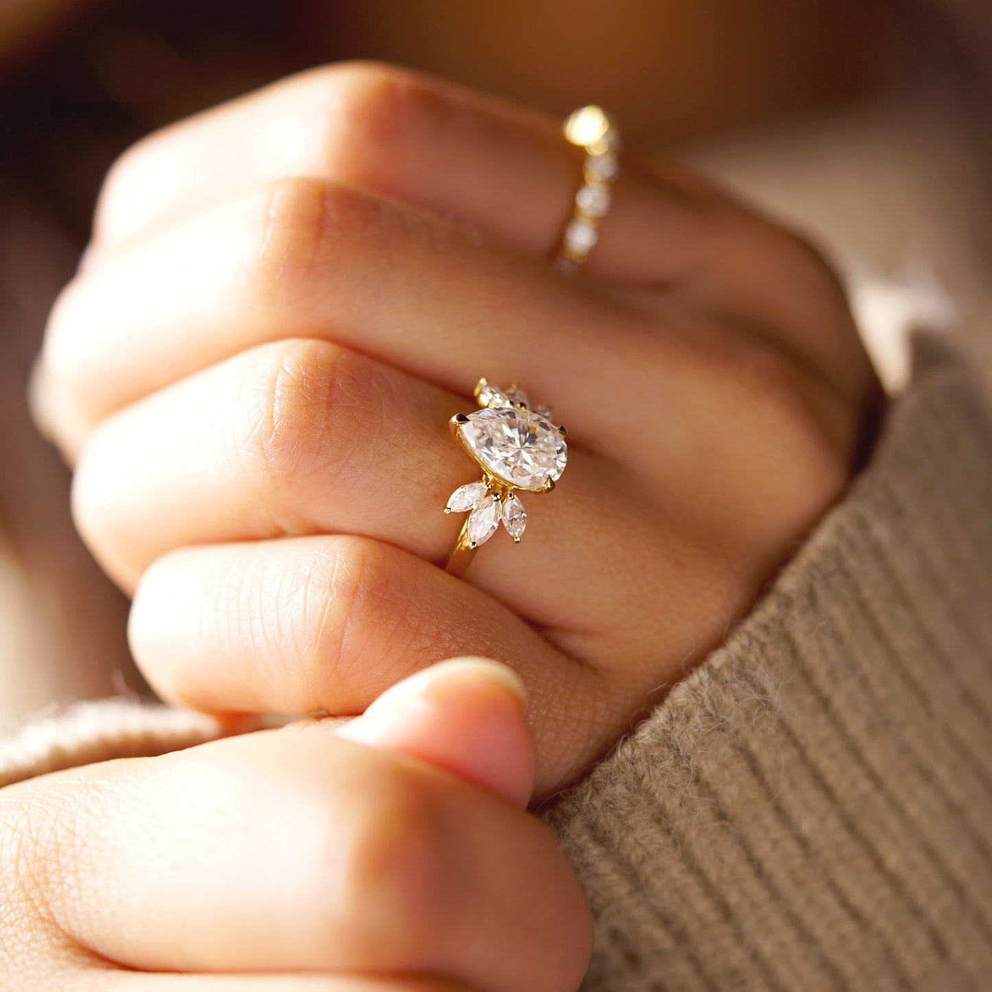 Pear Cut Cluster Lab-Grown Diamond Engagement Ring