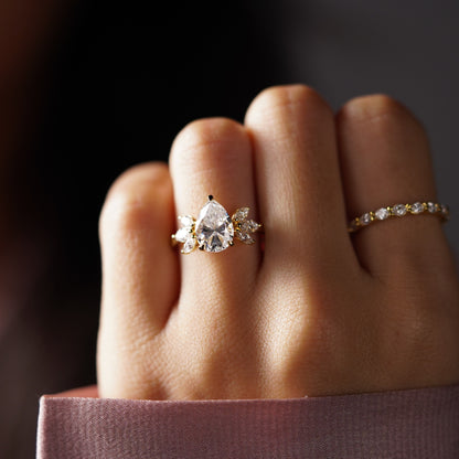 Pear Cut Cluster Lab-Grown Diamond Engagement Ring