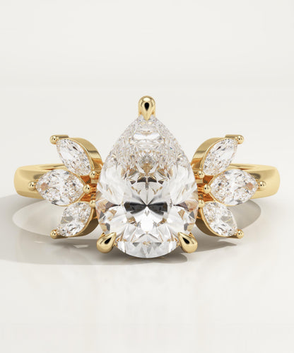 Pear Cut Cluster Lab-Grown Diamond Engagement Ring