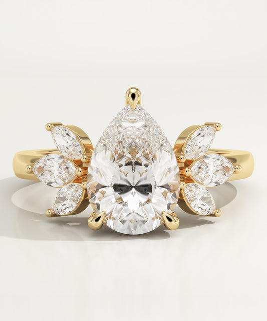 Pear Cut Cluster Lab-Grown Diamond Engagement Ring