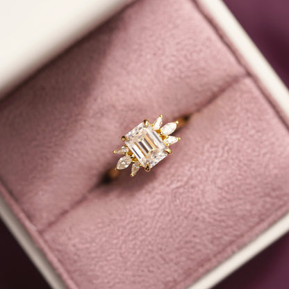 Emerald Cut Cluster Lab-Grown Diamond Engagement Ring