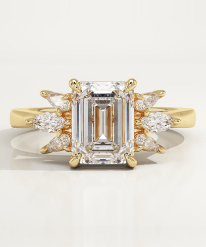Emerald Cut Cluster Lab-Grown Diamond Engagement Ring