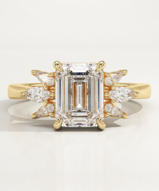 Emerald Cut Cluster Lab-Grown Diamond Engagement Ring