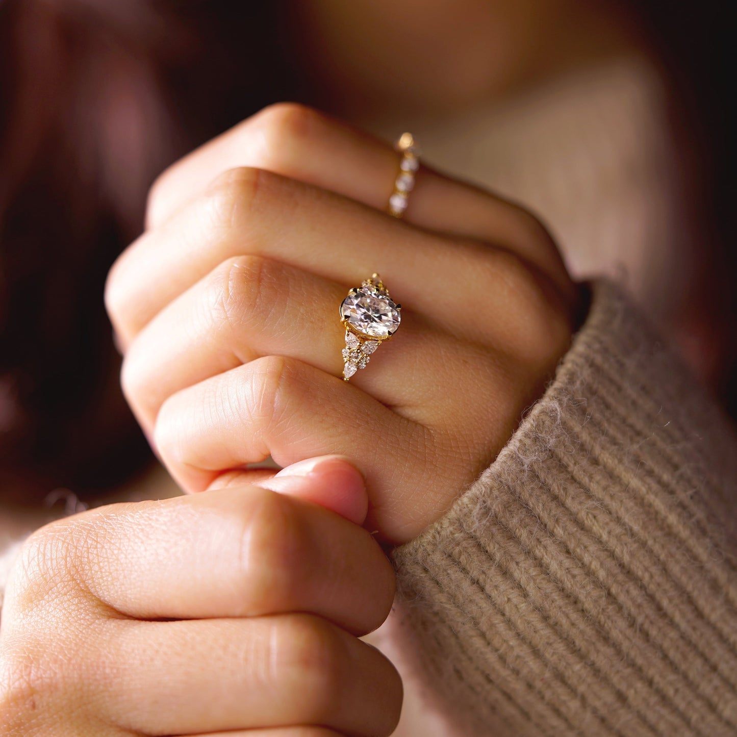 Oval Cut Cluster Lab-Grown Diamond Engagement Ring