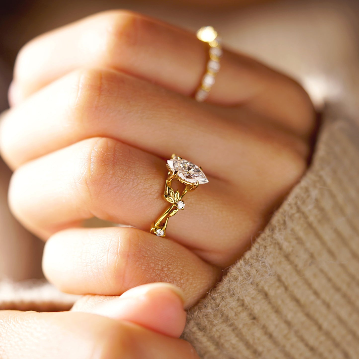 Marquise Cut Nature Inspired Lab-Grown Diamond Engagement Ring