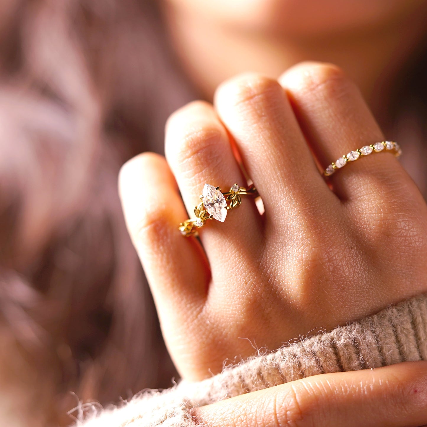 Marquise Cut Nature Inspired Lab-Grown Diamond Engagement Ring