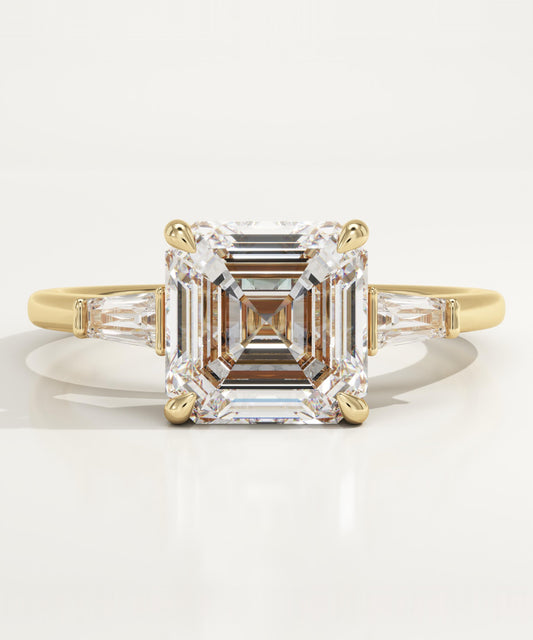 Asscher Cut Three Stone Lab-Grown Diamond Engagement Ring