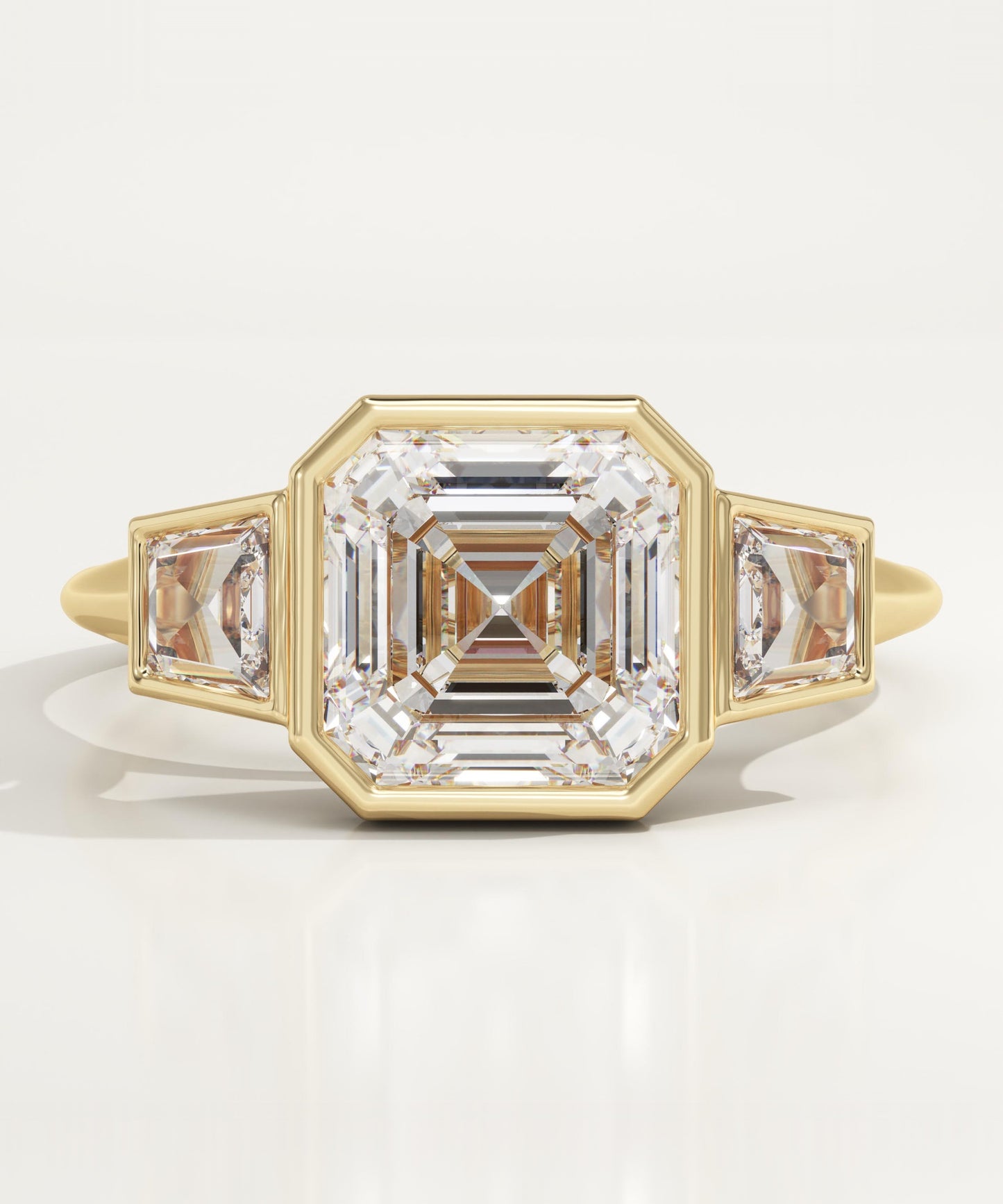Asscher Cut Three Stone Bezel Lab-Grown Diamond Engagement Ring