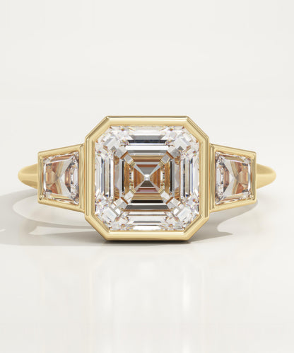Asscher Cut Three Stone Bezel Lab-Grown Diamond Engagement Ring