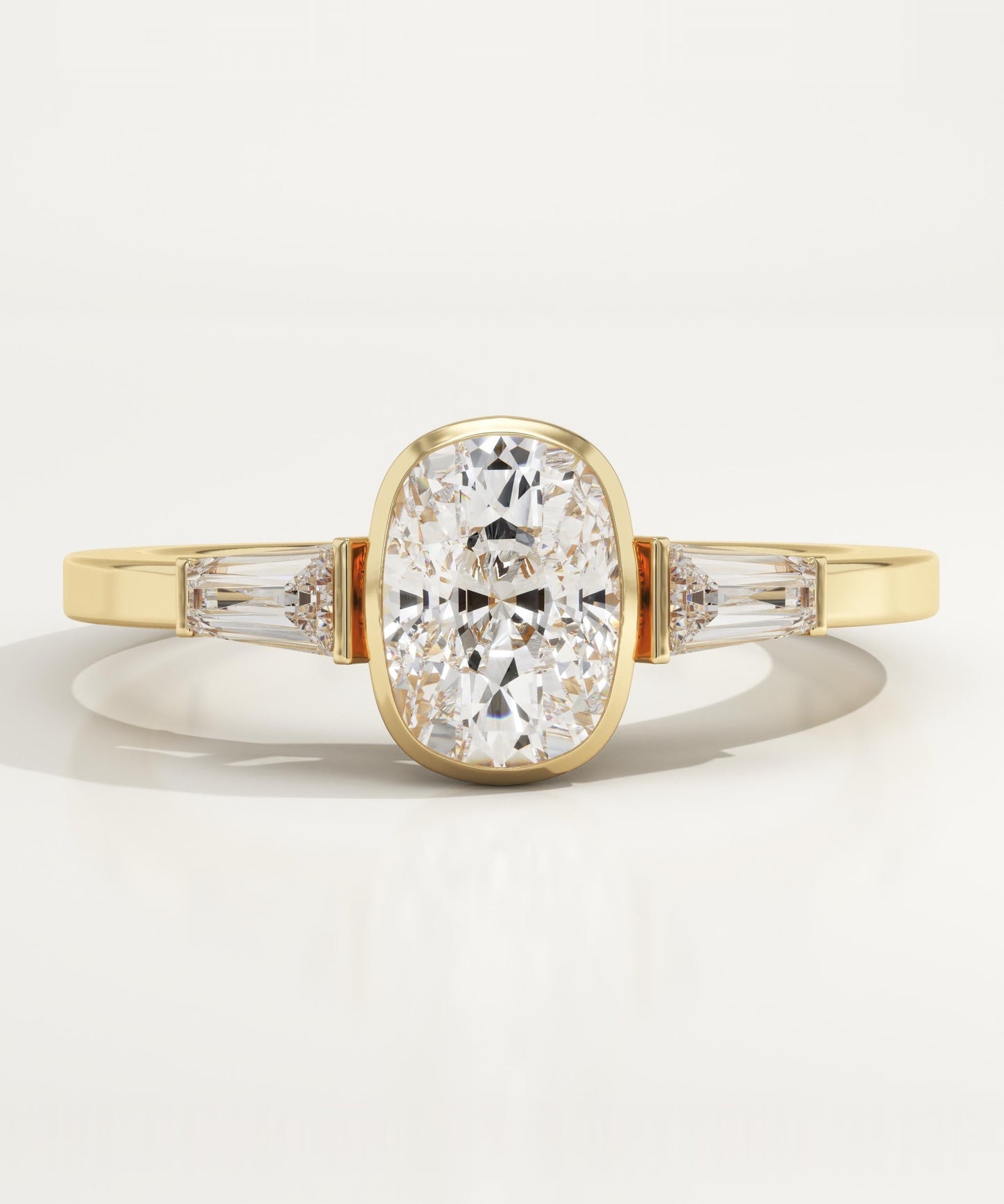 Elongated Cushion Cut Three Stone Half Bezel Lab-Grown Diamond Engagement Ring