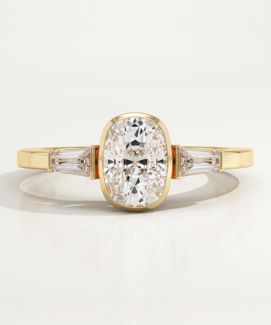 Elongated Cushion Cut Three Stone Half Bezel Lab-Grown Diamond Engagement Ring