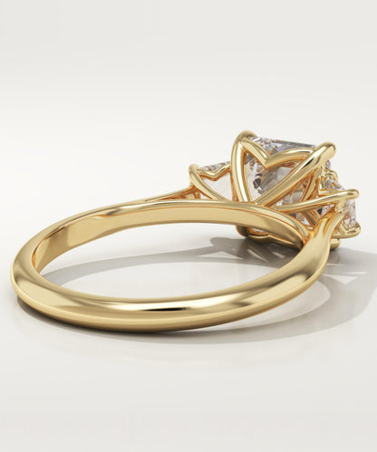 1.75 CT Asscher Cut Three Stone Moissanite Engagement Ring