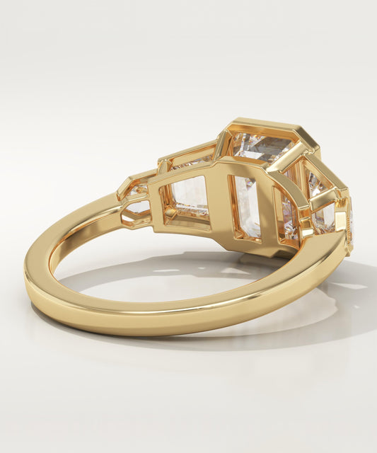 Emerald Cut Cluster Bezel Lab-Grown Diamond Engagement Ring