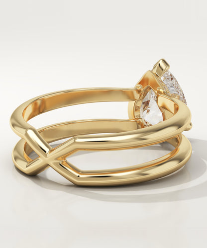 Pear Cut Double Shank Hidden Halo Lab-Grown Diamond Engagement Ring