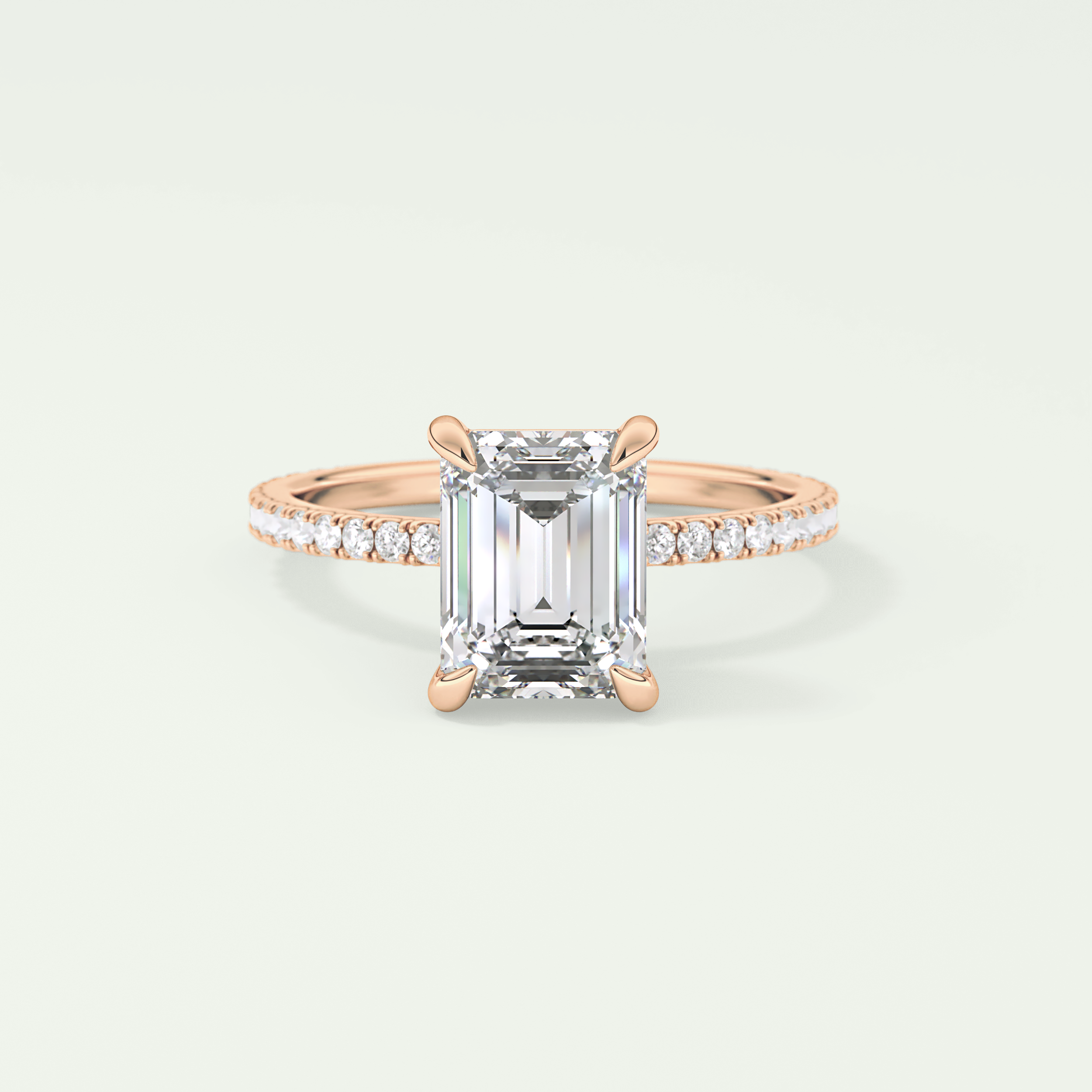 2.0 CT Emerald Cut Pave Moissanite Engagement Ring