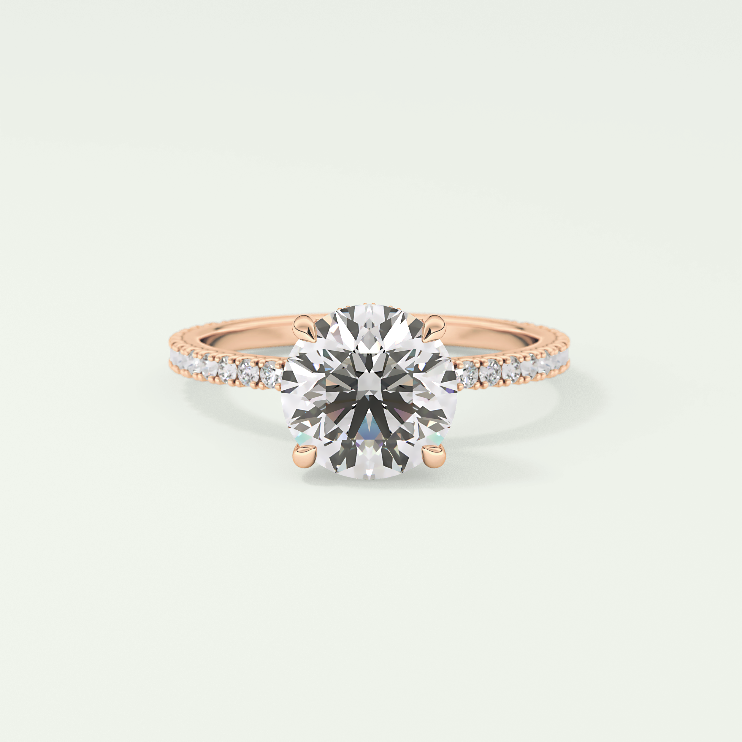 2.0 CT Round Cut Pave Hidden Halo Moissanite Engagement Ring