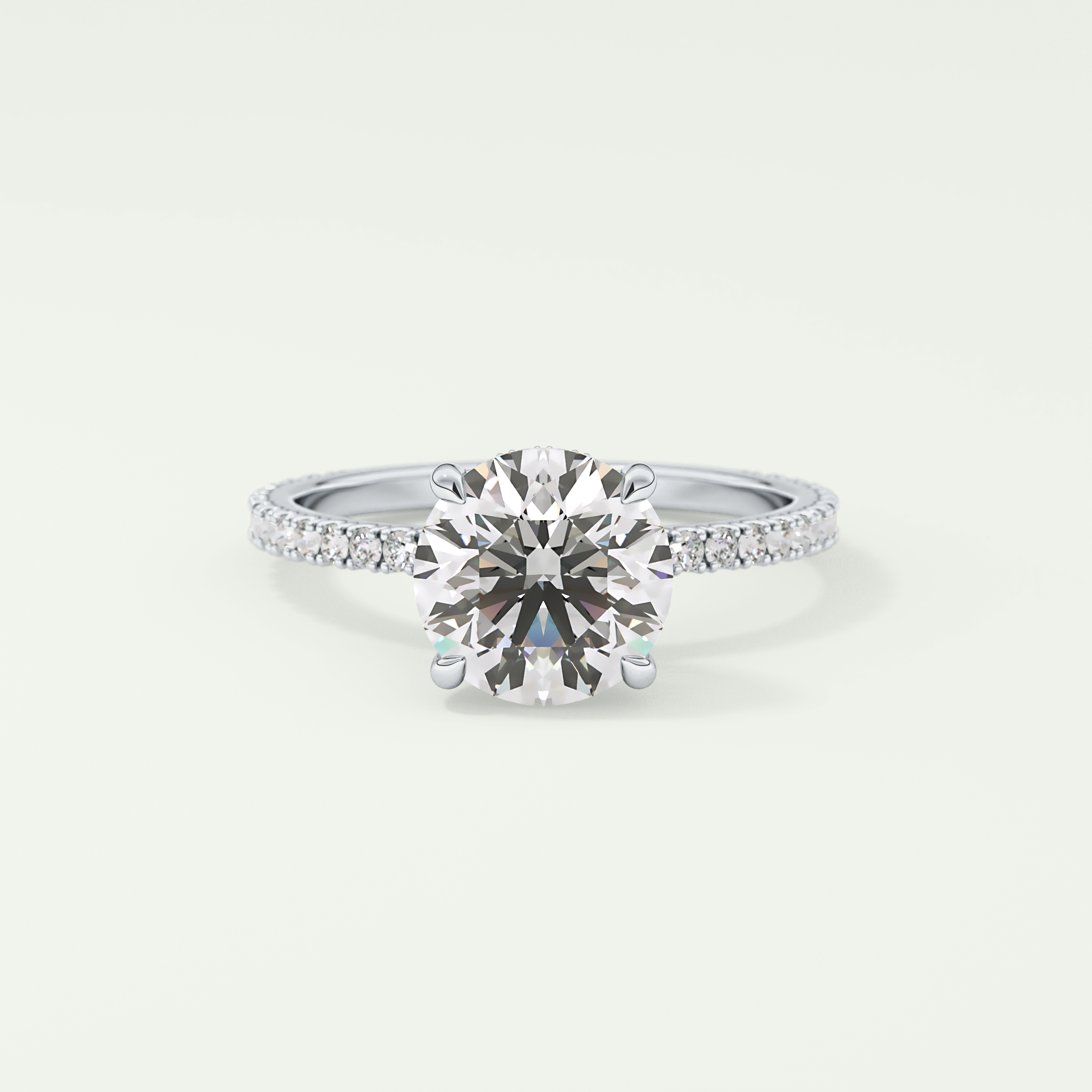 2.0 CT Round Cut Pave Hidden Halo Moissanite Engagement Ring