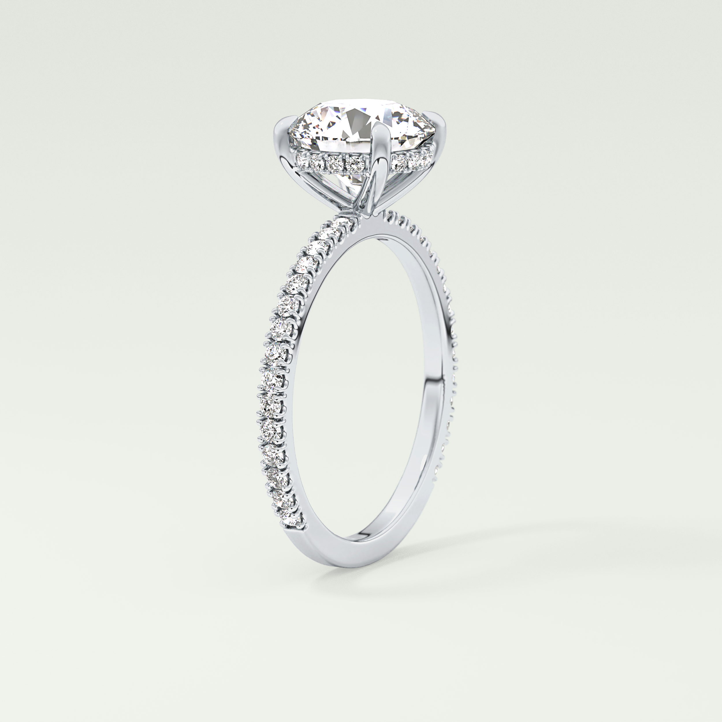 2.0 CT Round Cut Pave Hidden Halo Moissanite Engagement Ring