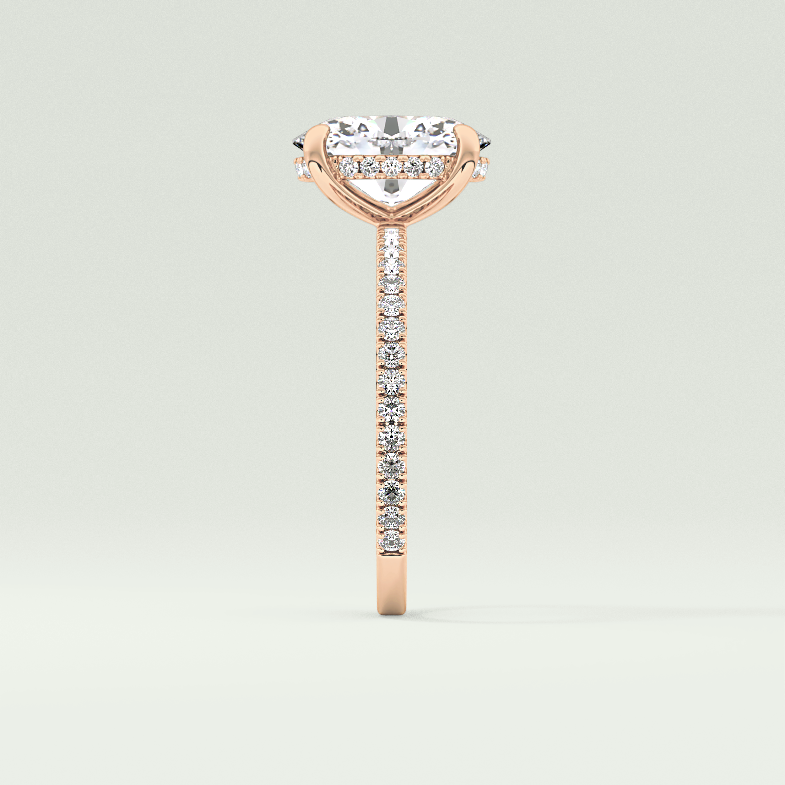 2.0 CT Oval Cut Pave Hidden Halo Moissanite Engagement Ring