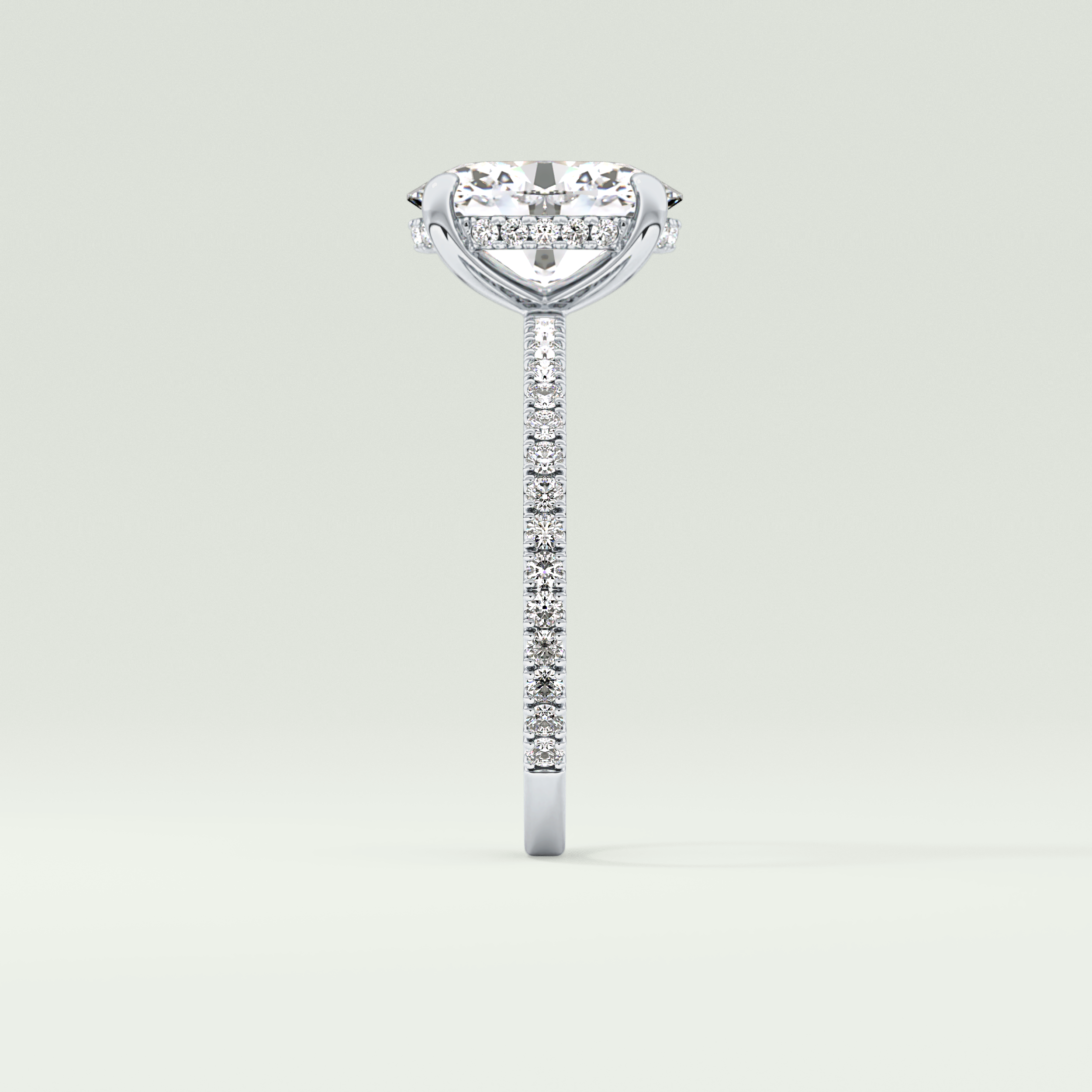 2.0 CT Oval Cut Pave Hidden Halo Moissanite Engagement Ring