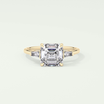 2.0 CT Asscher Cut Three Stone Moissanite Engagement Ring