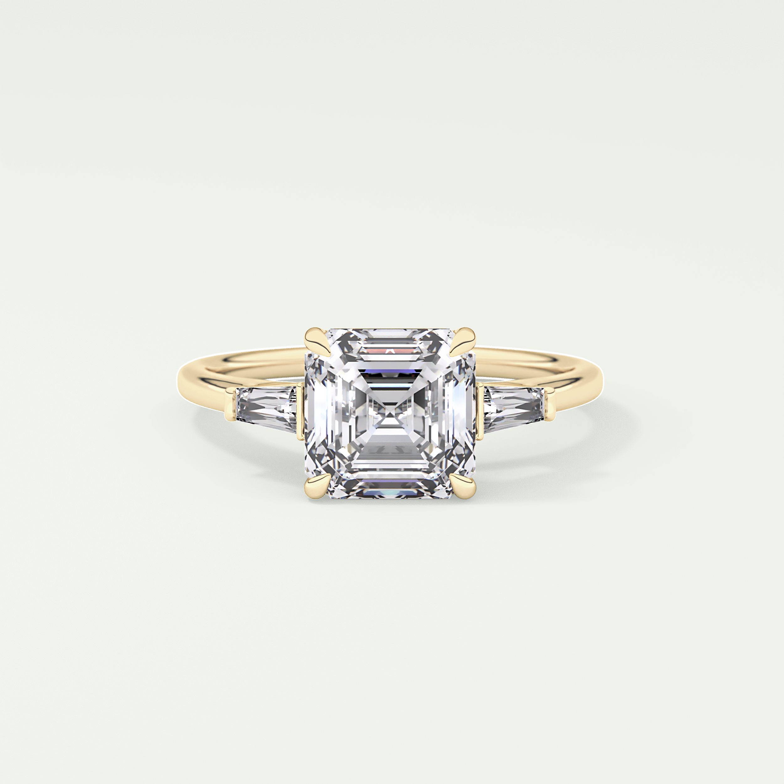 2.0 CT Asscher Cut Three Stone Moissanite Engagement Ring