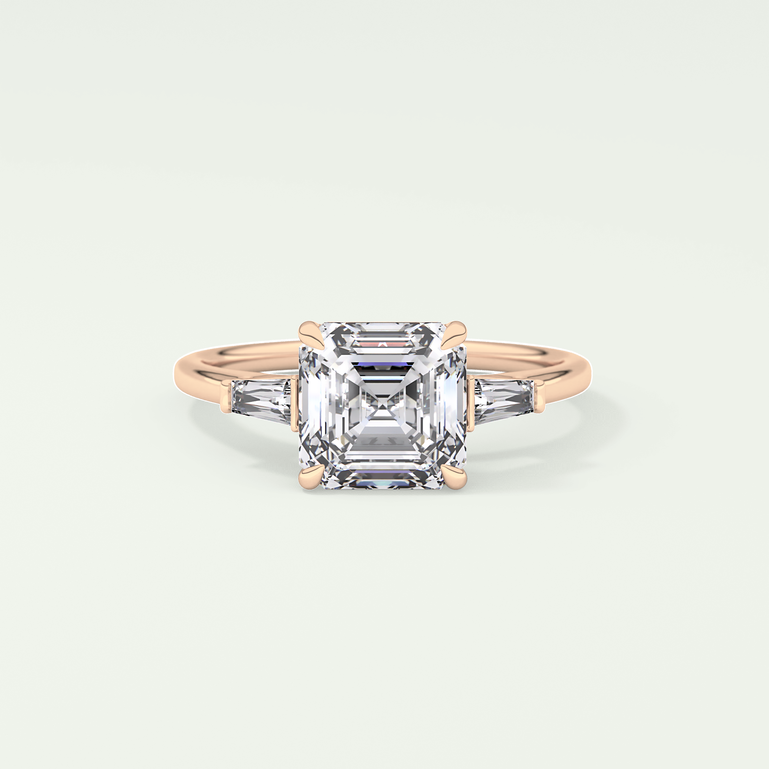 2.0 CT Asscher Cut Three Stone Moissanite Engagement Ring