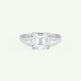 2.0 CT Asscher Cut Three Stone Moissanite Engagement Ring