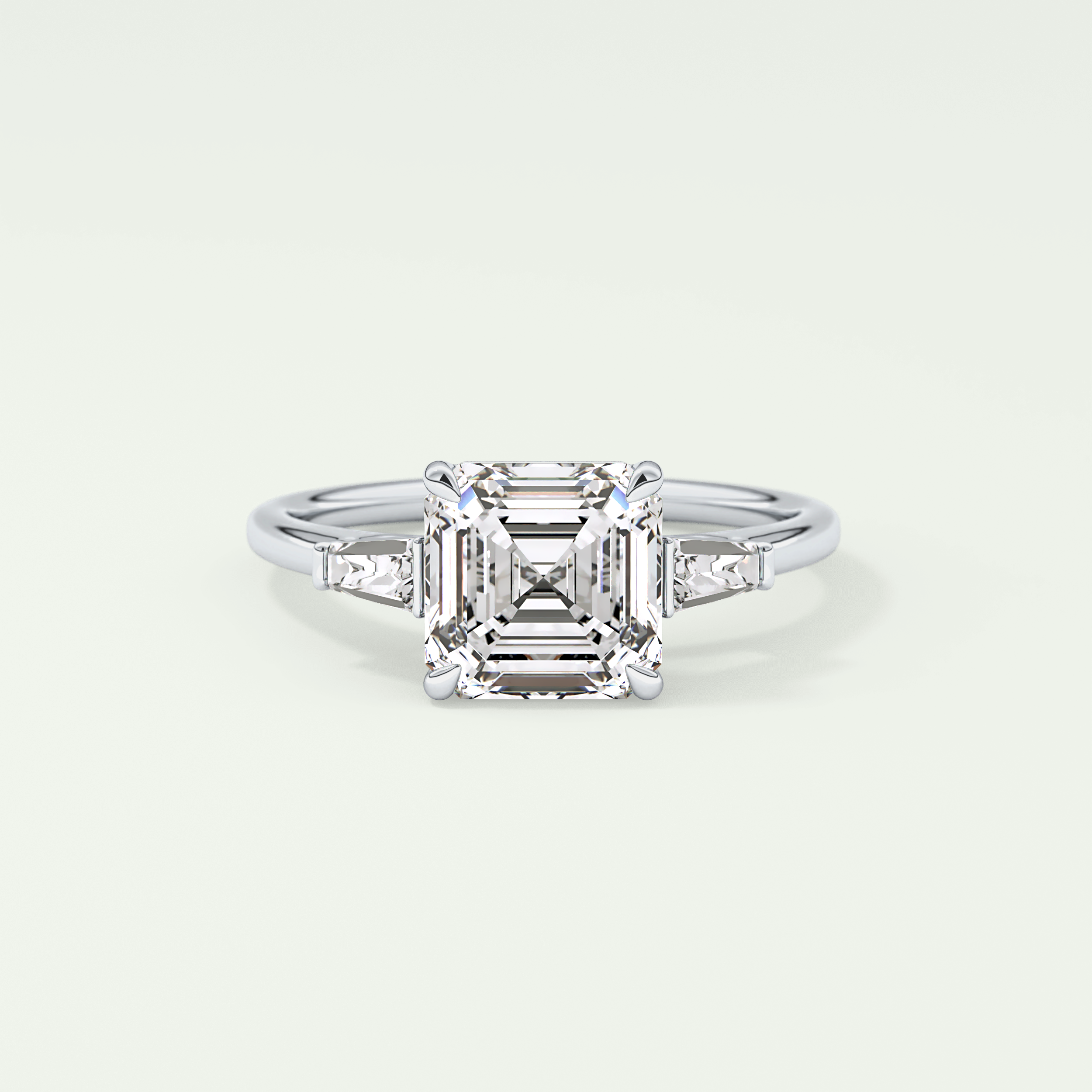 2.0 CT Asscher Cut Three Stone Moissanite Engagement Ring