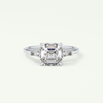 2.0 CT Asscher Cut Three Stone Moissanite Engagement Ring
