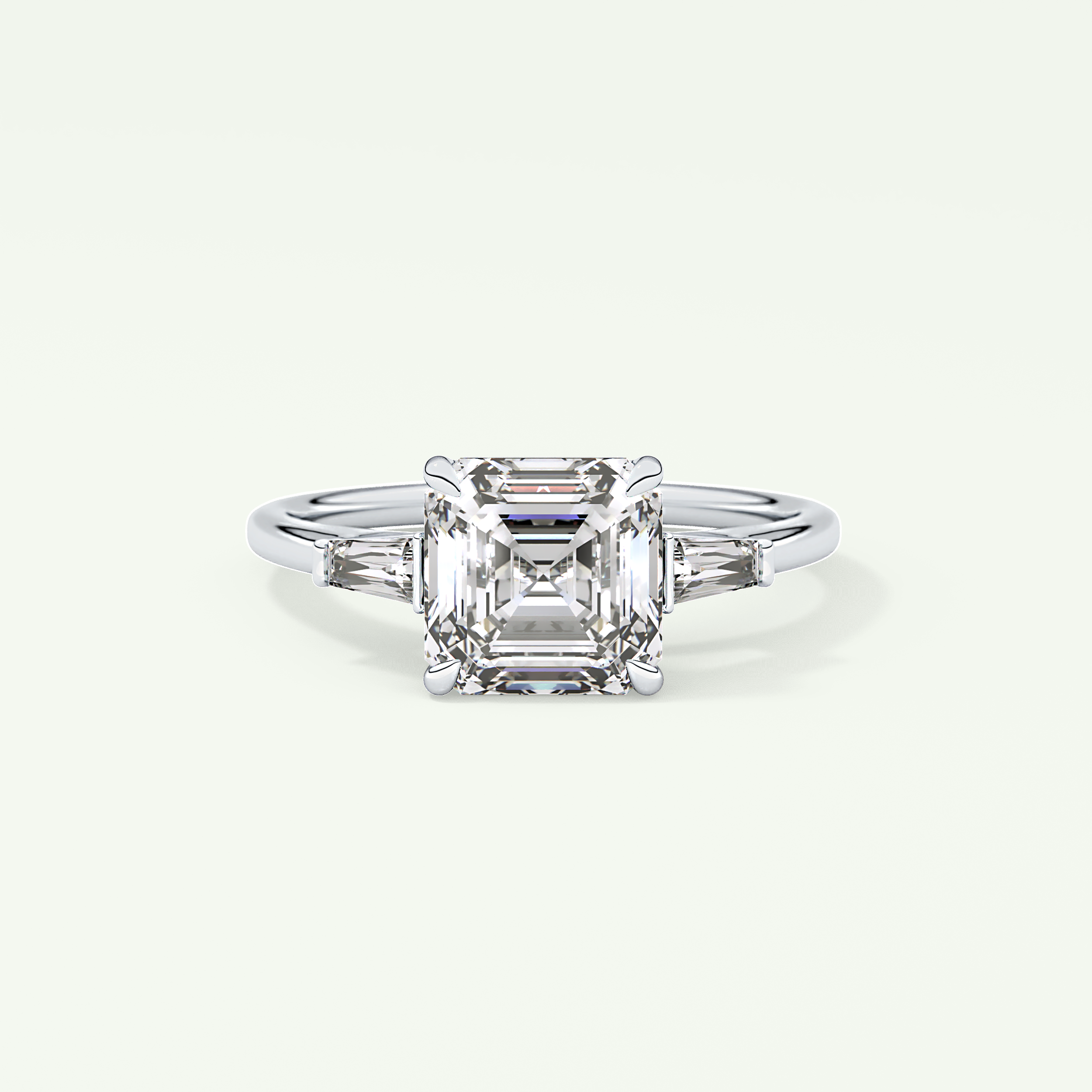 2.0 CT Asscher Cut Three Stone Moissanite Engagement Ring