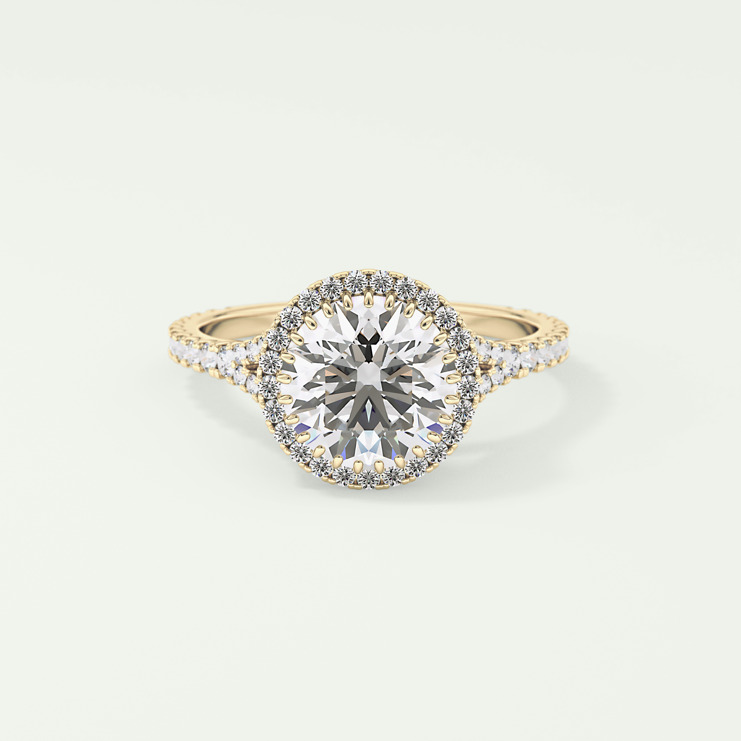 2.0 CT Round Cut Halo & Pave Split Shank Lab Grown Diamond Engagement Ring