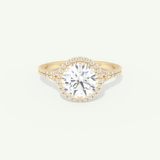2.0 CT Round Cut Halo & Pave Split Shank Moissanite Engagement Ring