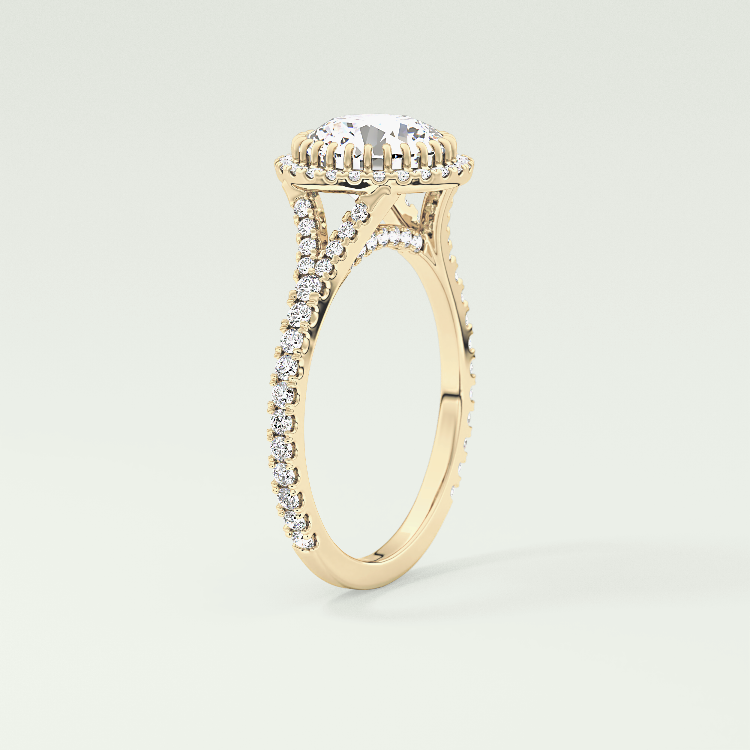 2.0 CT Round Cut Halo & Pave Split Shank Lab Grown Diamond Engagement Ring