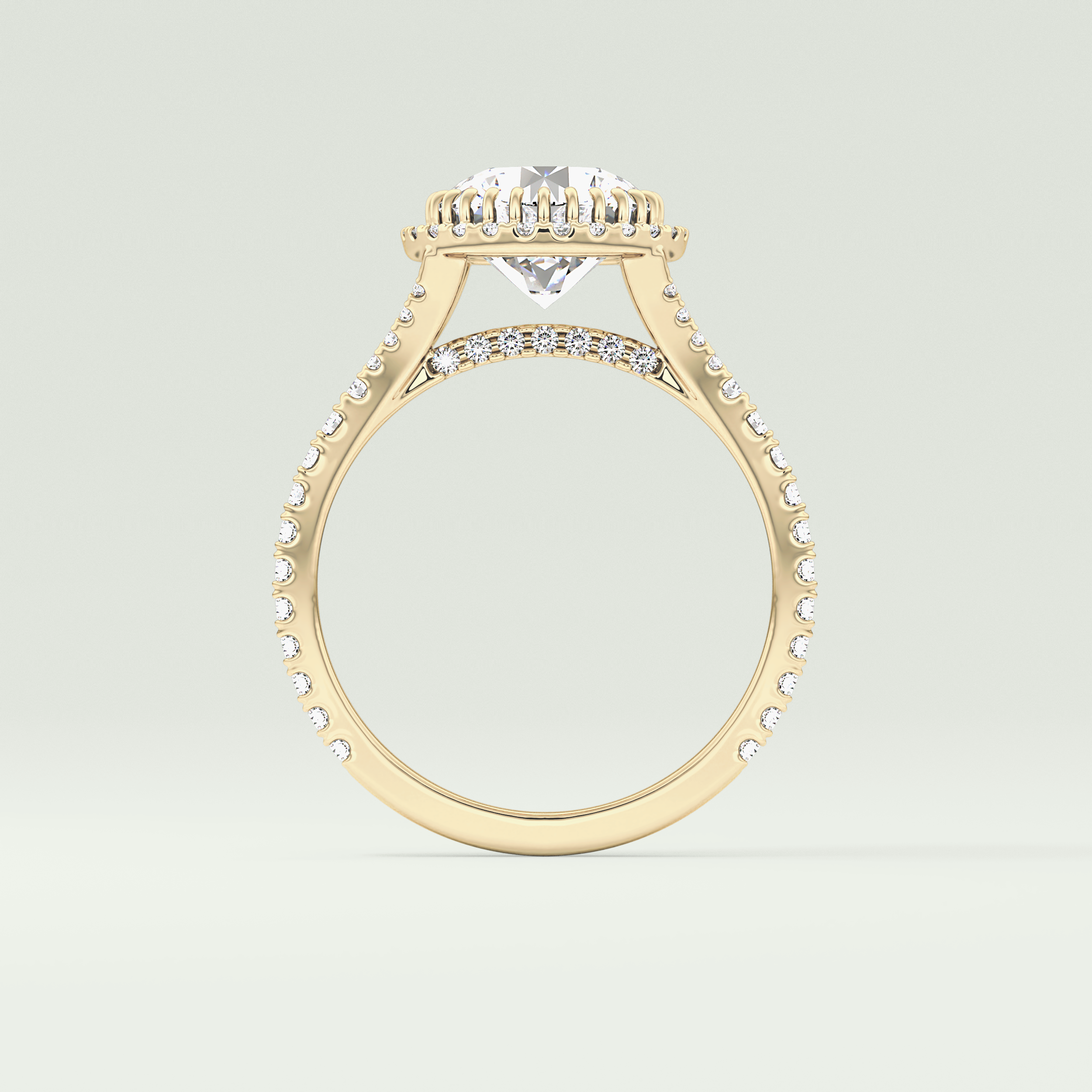 2.0 CT Round Cut Halo & Pave Split Shank Lab Grown Diamond Engagement Ring