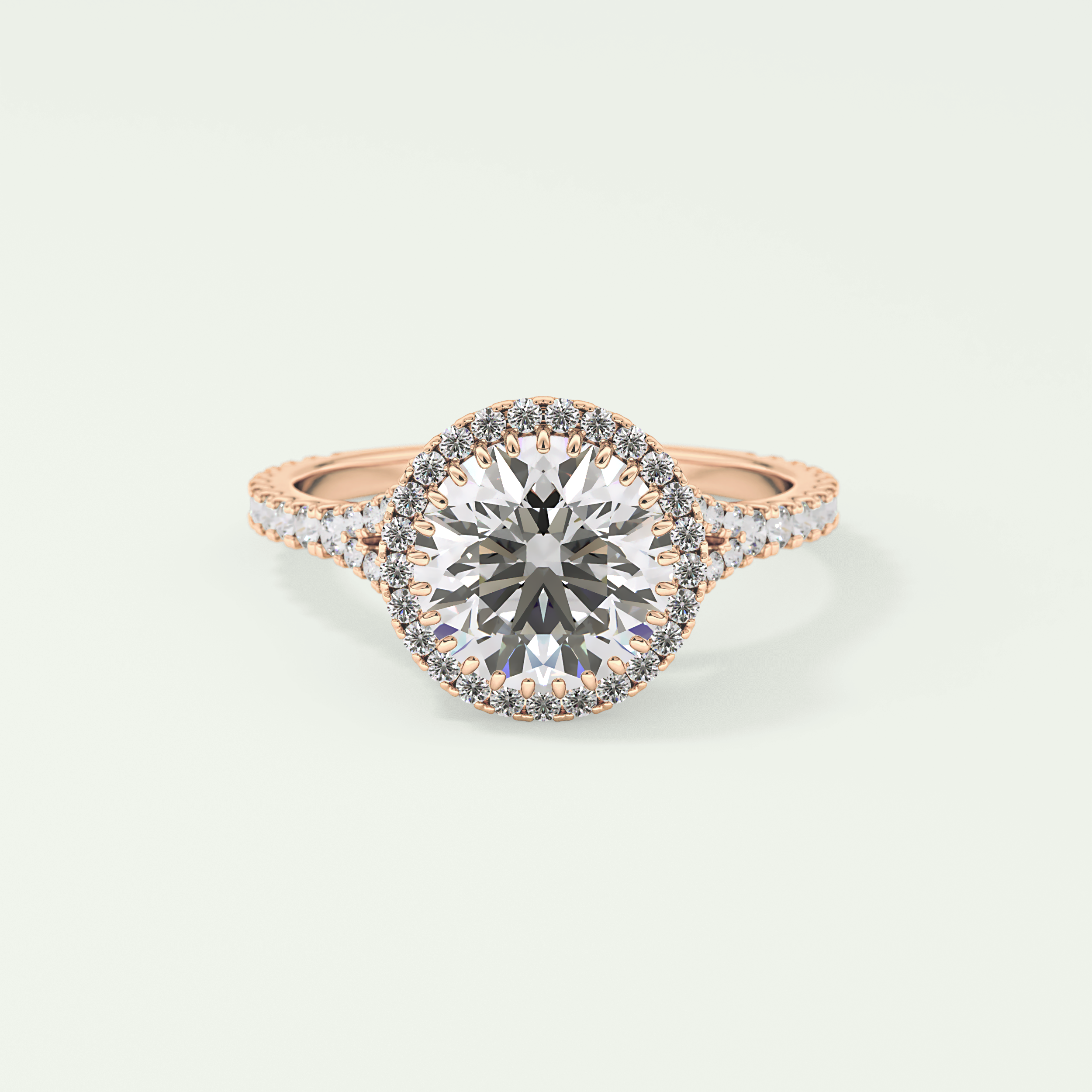 2.0 CT Round Cut Halo & Pave Split Shank Lab Grown Diamond Engagement Ring