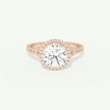 2.0 CT Round Cut Halo & Pave Split Shank Moissanite Engagement Ring