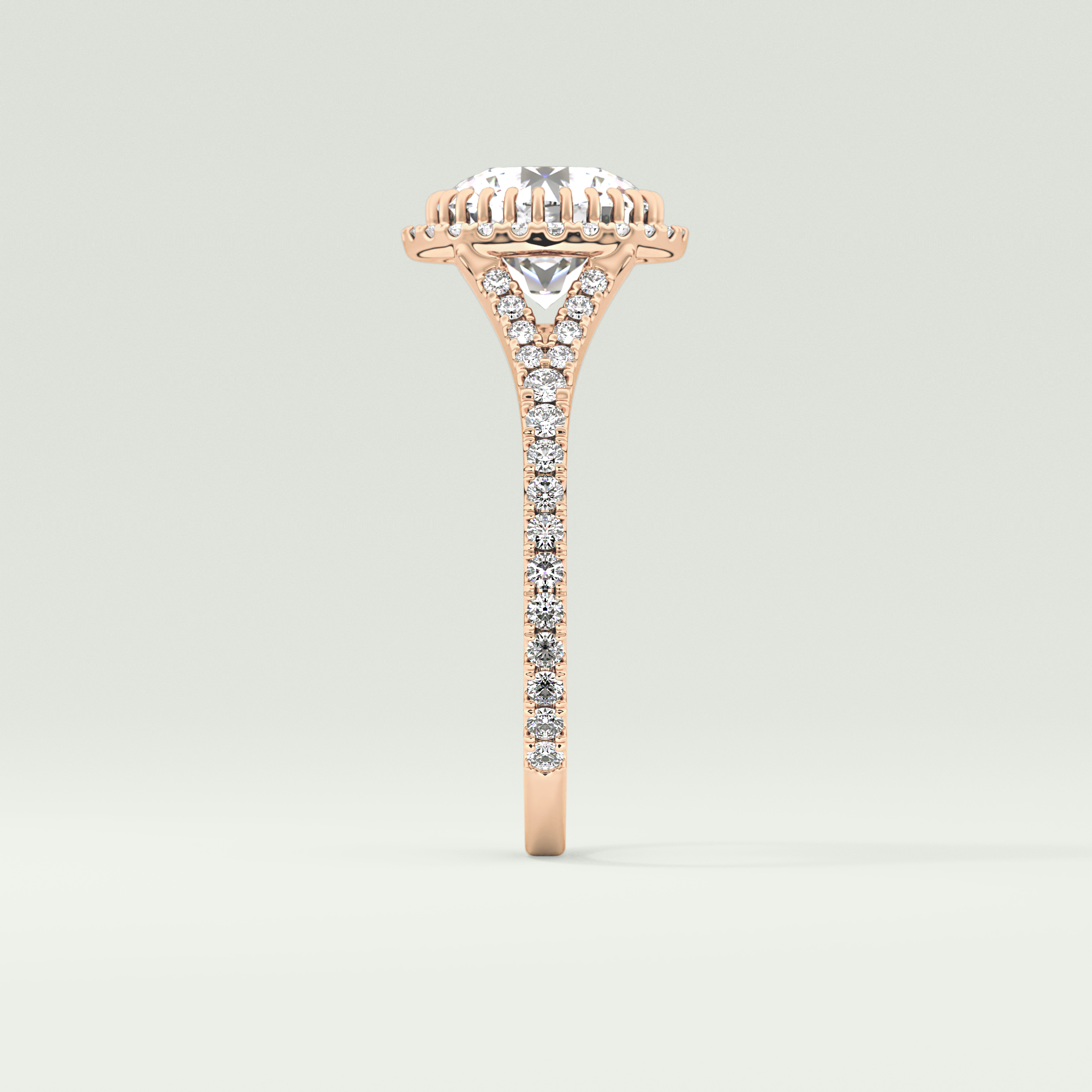 2.0 CT Round Cut Halo & Pave Split Shank Lab Grown Diamond Engagement Ring