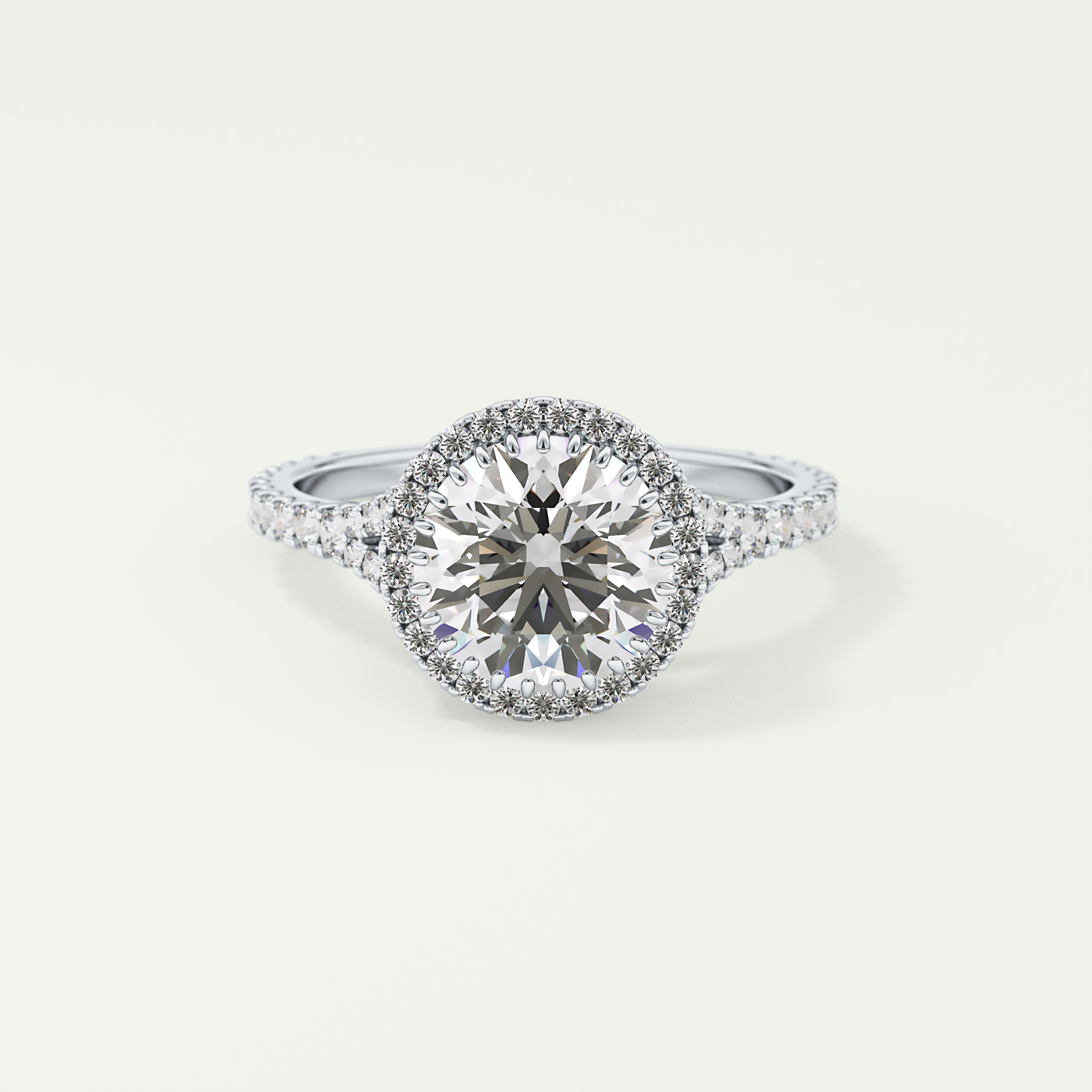 2.0 CT Round Cut Halo & Pave Split Shank Lab Grown Diamond Engagement Ring