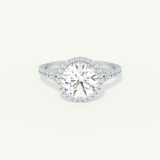 2.0 CT Round Cut Halo & Pave Split Shank Moissanite Engagement Ring