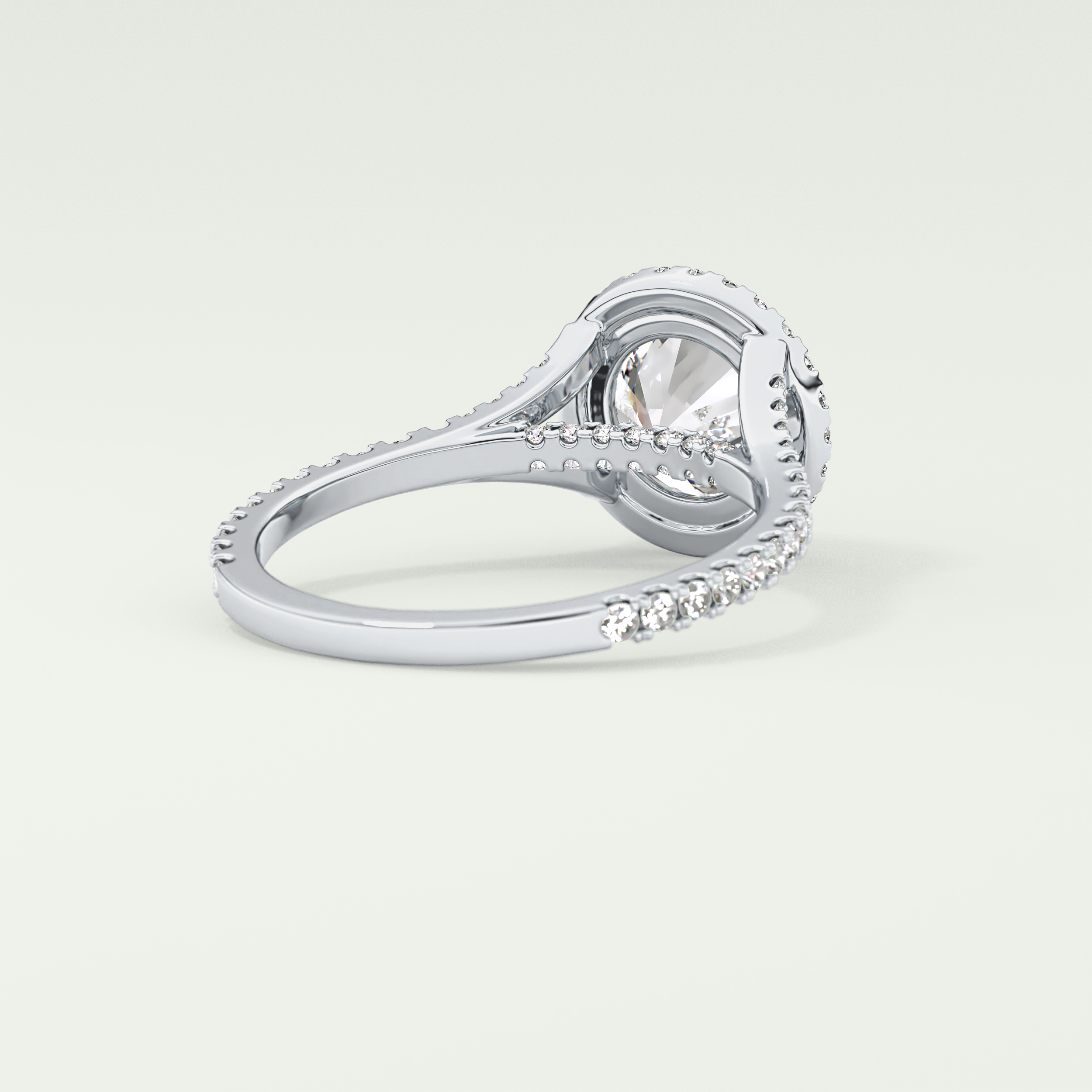 2.0 CT Round Cut Halo & Pave Split Shank Lab Grown Diamond Engagement Ring