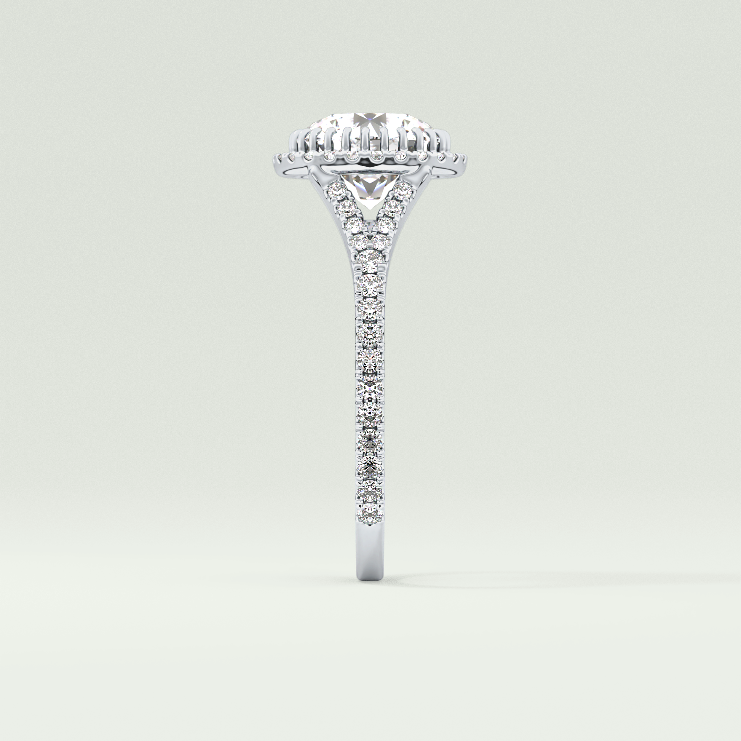 2.0 CT Round Cut Halo & Pave Split Shank Lab Grown Diamond Engagement Ring