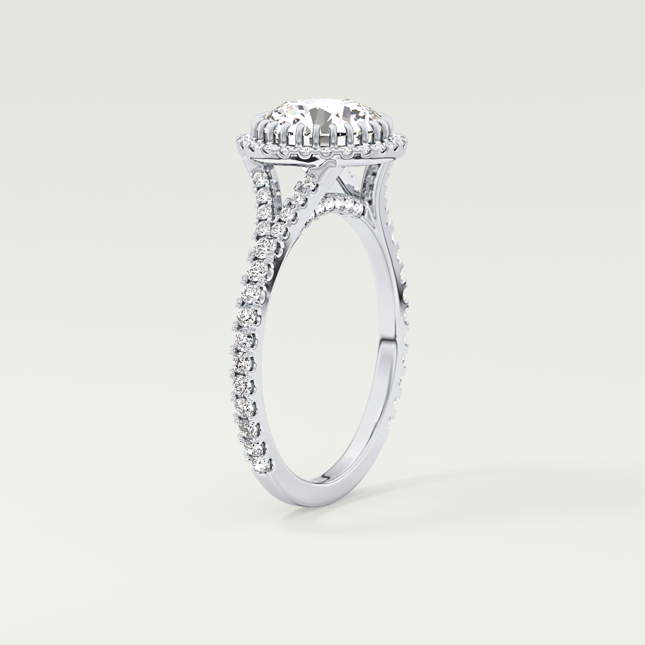 2.0 CT Round Cut Halo & Pave Split Shank Lab Grown Diamond Engagement Ring